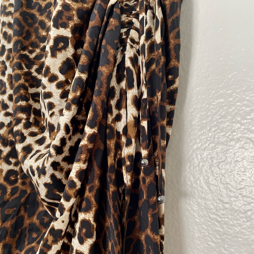 Veronica Beard Ari Silk Animal Print Side Ruched Midi Skirt - Picture 11 of 12